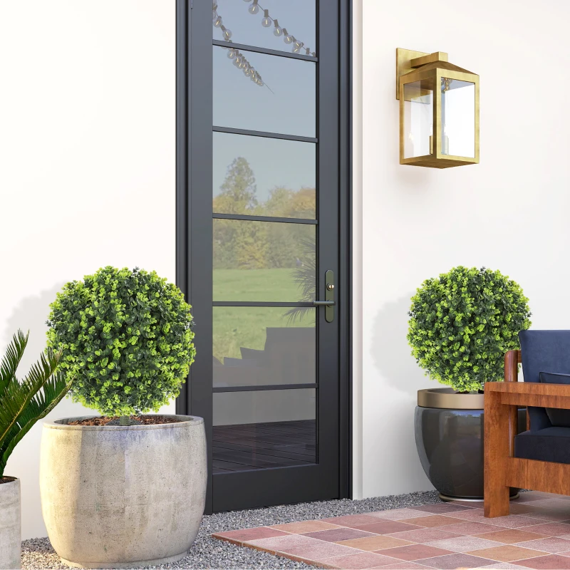 HOMCOM 2 Pack 1.3ft Artificial Ball Eucalyptus Topiary with Ground Stake, UV Resistant Faux Greenery for Indoor Outdoor