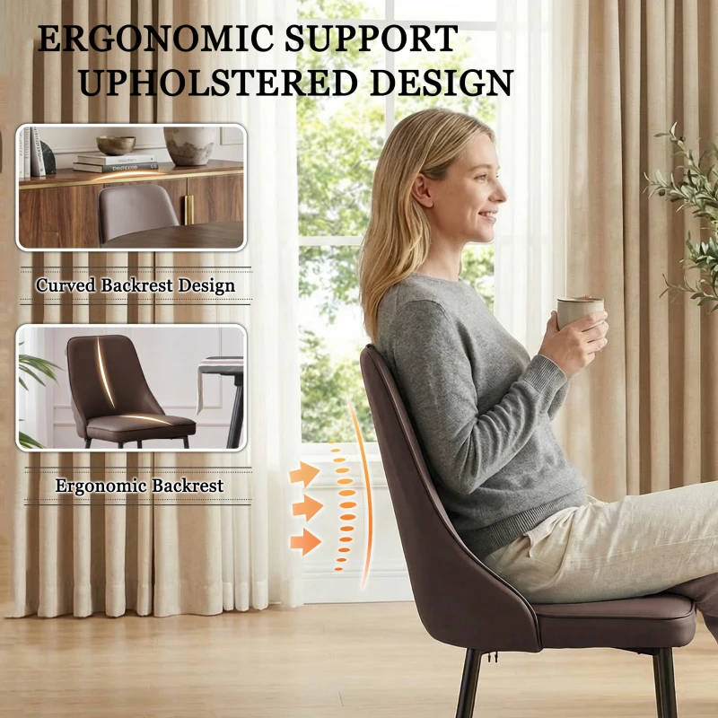 Modern Dining Chairs Set of 1, Upholstered Dining Room Chairs with Thick Cushions, Mid Century Modern Kitchen Chairs with Metal Legs for Kitchen/Living Room/Restaurant (1, Brown)