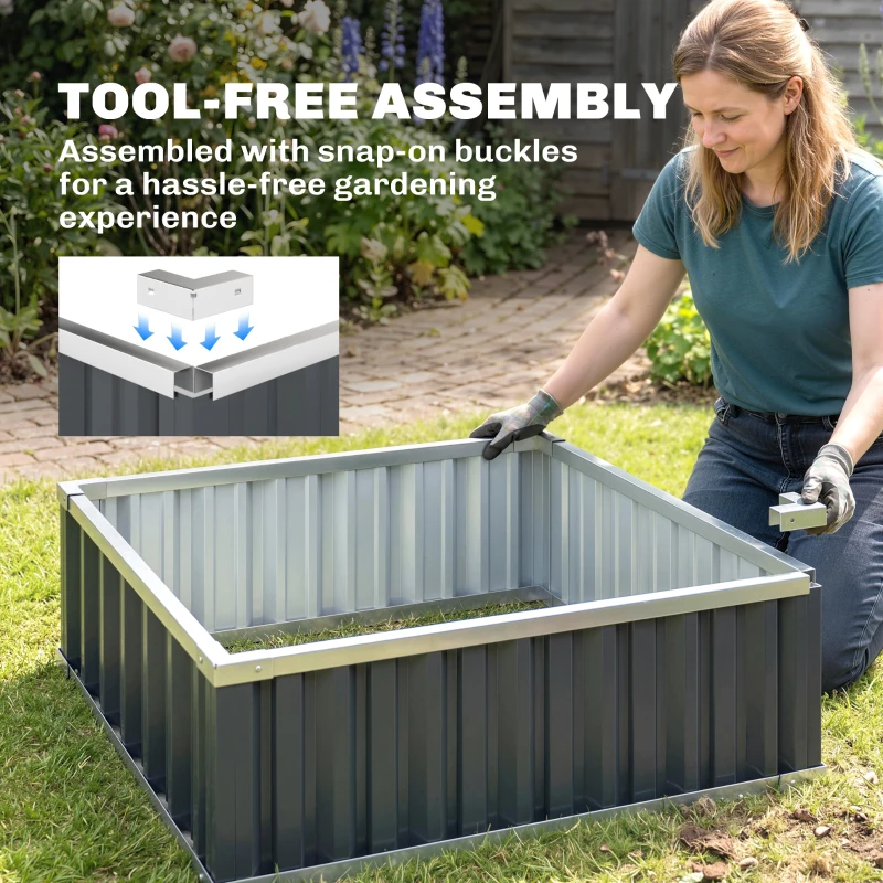 Outsunny 3' x 3' x 1' Raised Garden Bed, Galvanized Metal Planter Box for Vegetables Flowers Herbs, Dark Gray