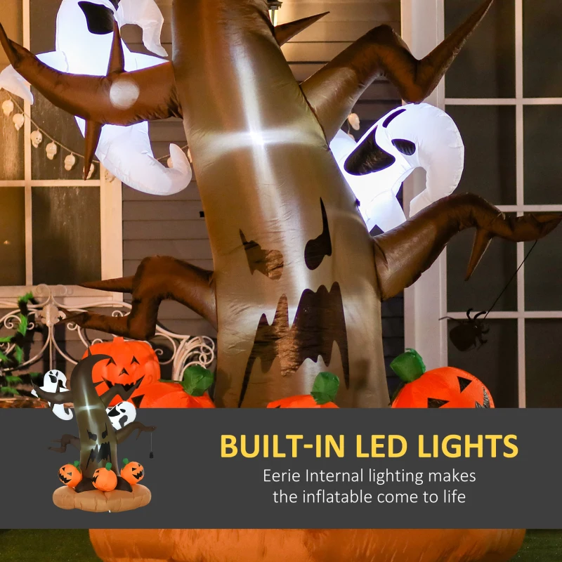 HOMCOM 8' Halloween Inflatables Outdoor Decorations LED Dead Tree with Ghost Pumpkins Indoor Outdoor Blow Up LED Yard Decor, for Garden, Lawn, Party, Holiday