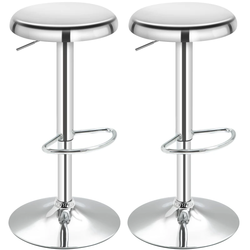 HOMCOM Set of 2 Adjustable Barstools with Footrest, Silver