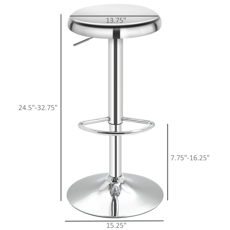 HOMCOM Set of 2 Adjustable Barstools with Footrest, Silver
