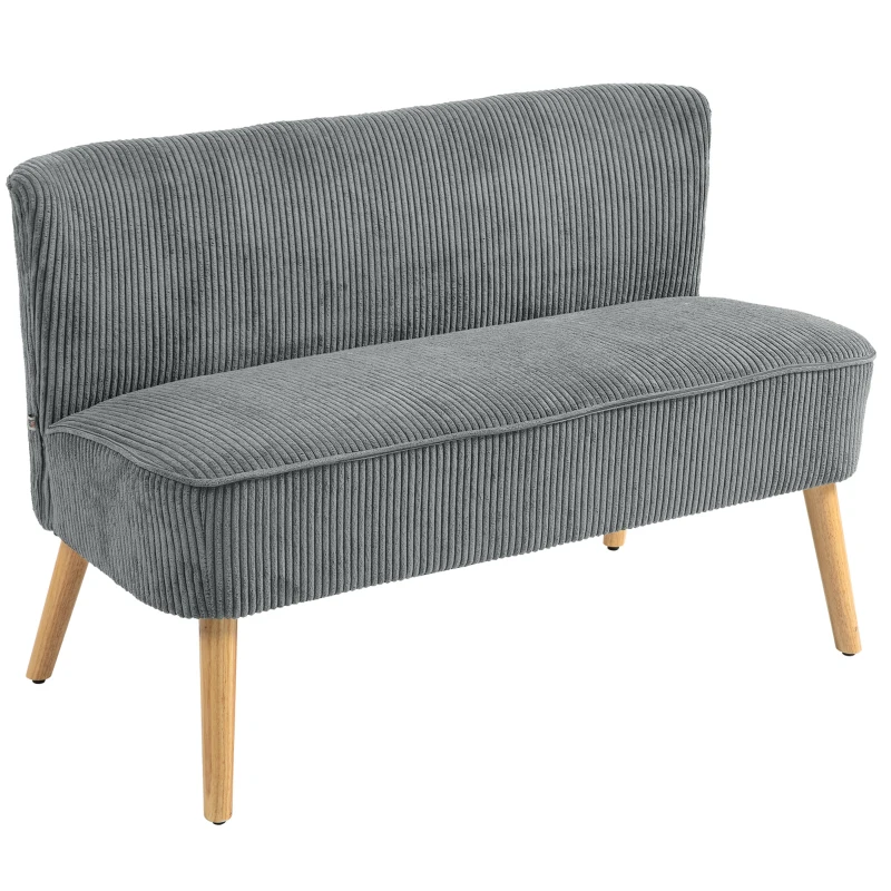 HOMCOM Modern 2 Seater Sofa, Upholstered Two Seater Couch with Rubber Wood Legs, Grey