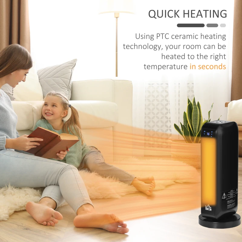 HOMCOM 1500W Ceramic Space Heater, 2-In-1 Oscillating Portable Heater with Three Heating Modes(High, Low, Fan), Timer, Remote Control, for Indoor Use, Black