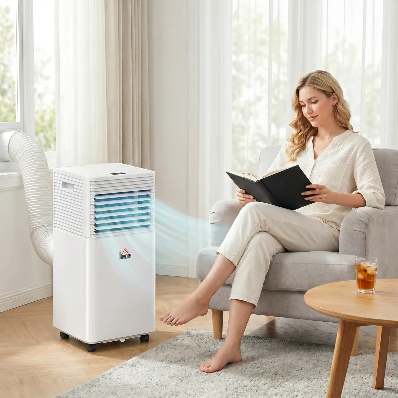 HOMCOM 10000 BTU Mobile Air Conditioner for Cooling and Dehumidifying, Remote Control, 24H Timer, LED Display, White