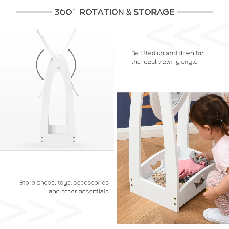 HOMCOM Full Length Mirror for Children, Adjustable to be Viewed From Multiple Angles Dress-up and Make-up, White