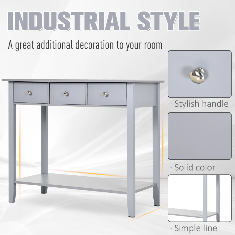HOMCOM Console Table Industrial Desk with Drawer Bottom Shelf & Large Tabletop for Entryway or Living Room, Grey