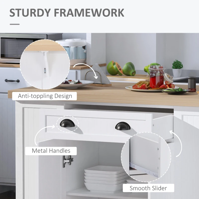 HOMCOM 47" Fluted-Style Wooden Kitchen Island, Kitchen Countertop Storage Cabinet with Drawer, Open Shelves, Storage, White