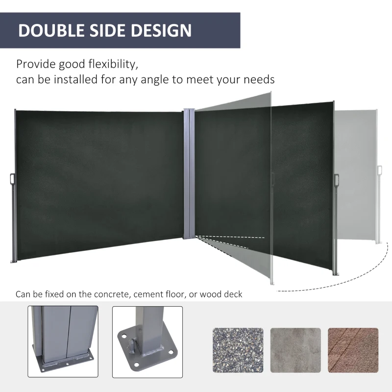 Outsunny Double Retractable Side Awning, 236" x 63" Outdoor Privacy Wall, Patio Screen for Garden, Balcony, Backyard, Grey