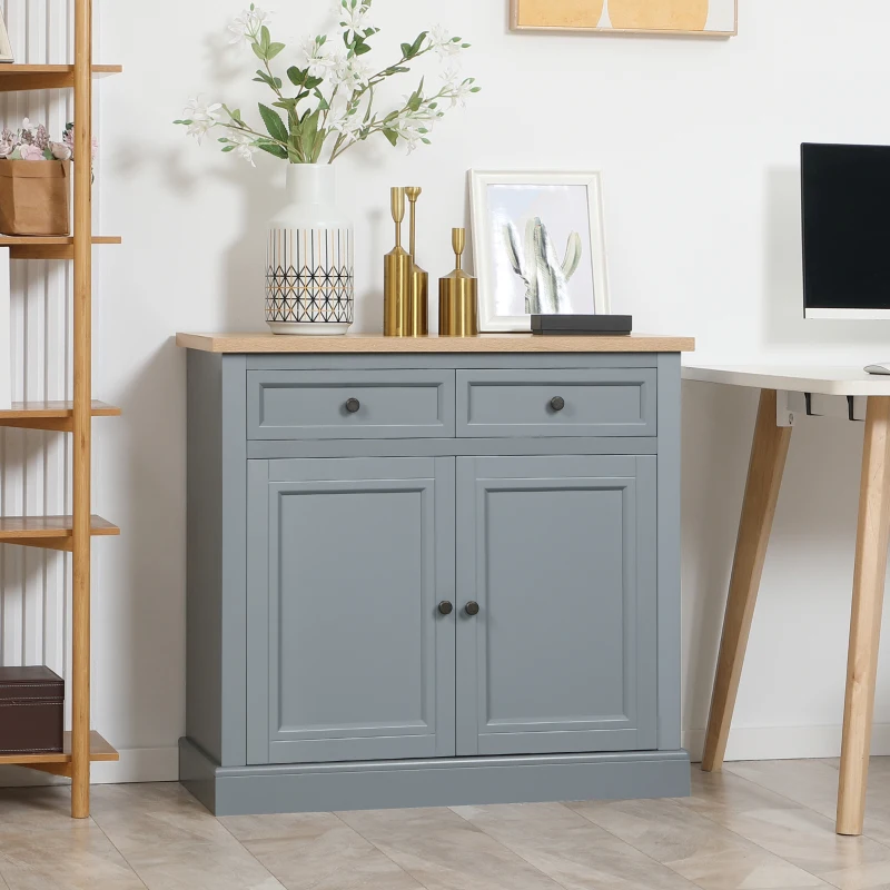 HOMCOM Sideboard Buffet Cabinet, Coffee Bar Cabinet with 2 Drawers and Double Door Cupboard for Kitchen, Living Room, Entryway, Dark Gray