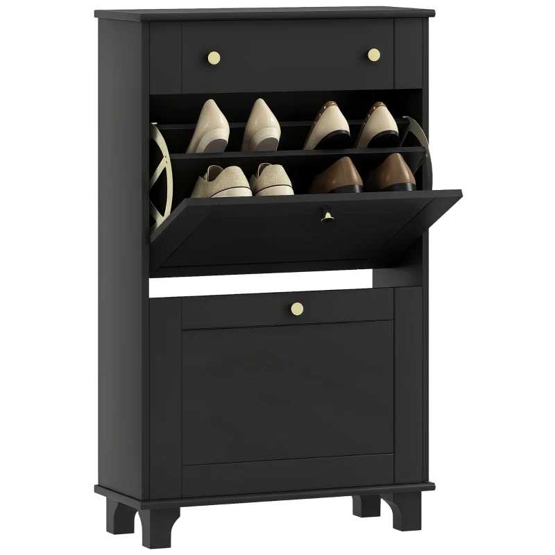 HOMCOM Slim Shoe Storage with 2 Flip Drawers and Adjustable Shelves Shoe Cabinet Organizer for 8 Pair, Black