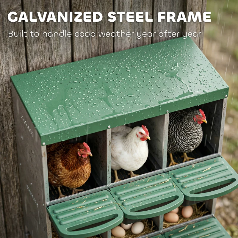 PawHut Chicken Nesting Boxes, 6 Compartment Metal Nesting Boxes for Chicken Coop, Egg Laying Boxes with Lid Cover