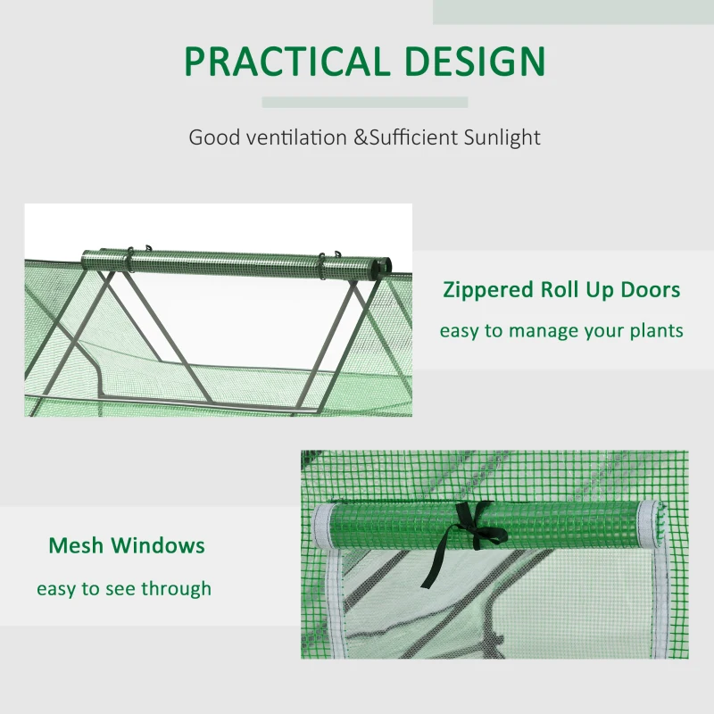 Outsunny 71" x 55" x 32" Mini Tunnel Greenhouse, Garden Planting Shed, Outdoor Flower Planter Warm House with Zipper Windows and Door, Green
