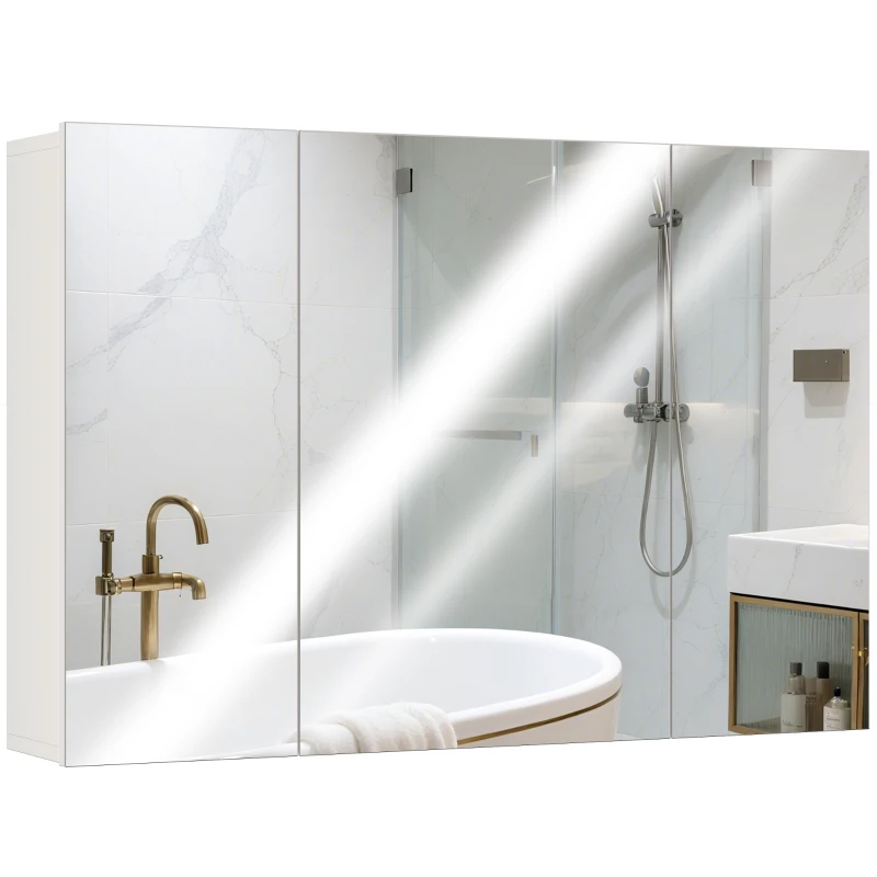 kleankin 35" x 24" Wall Mounted Bathroom Cabinet with Mirror, Bathroom Medicine Cabinet with 3 Doors Adjustable Shelves, White
