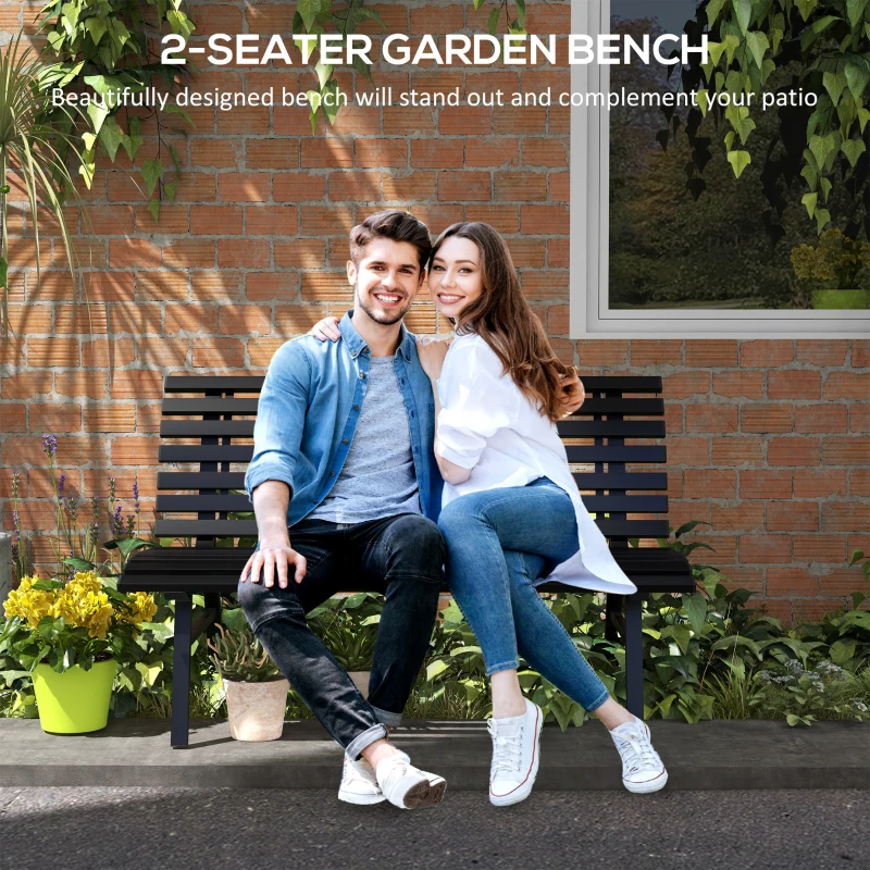 Outsunny Outdoor Bench Patio Bench, Aluminum Lightweight Park Bench with Slatted Seat, Black