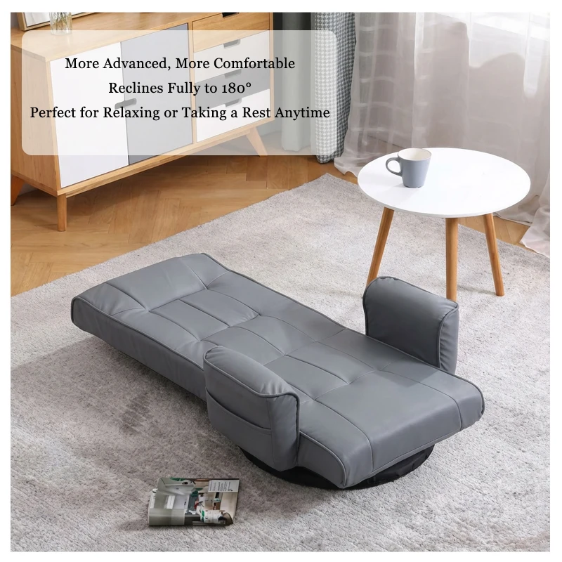360 Degree Swivel Floor Chairs for Adults, Faux Leather Gaming Floor Chair with Back Support, 14 Angles Adjustable Comfortable Floor Lounge Chair Folding Video Game Chairs Office Bedroom