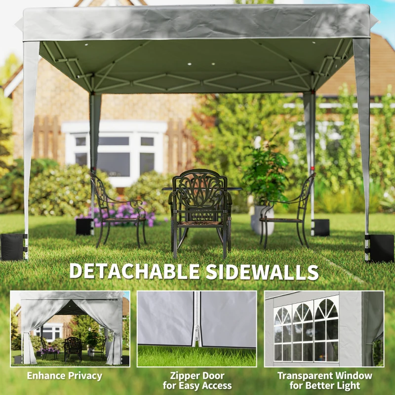 Outsunny 10 x 10 ft Pop Up Canopy Tent with Sidewalls, UPF50+ Outdoor Portable Instant Canopy Shelter with Carry Bag, Light Gray