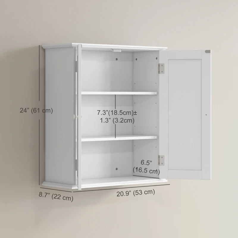 HOMCOM Bathroom Medicine Cabinet, Wall Cabinet with 2 Doors and Adjustable Shelf, Space Saver Over Toilet Cabinet