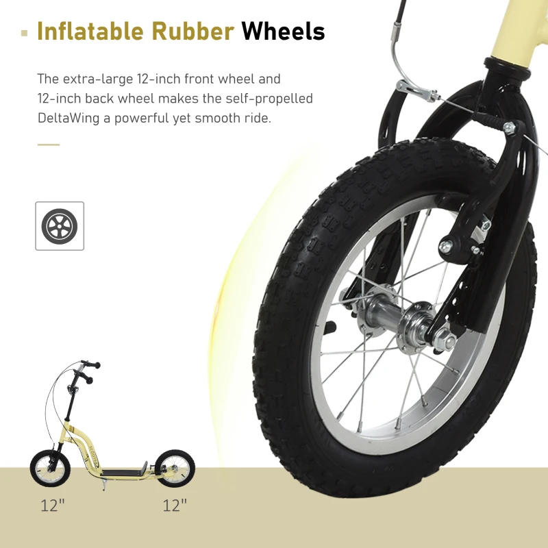 Aosom Youth Scooter Front and Rear Caliper Dual Brakes 12-Inch Inflatable Front Wheel Ride On Toy For Age 5+ - Beige