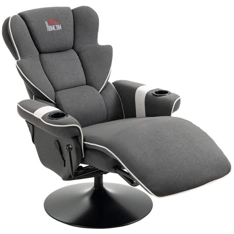 HOMCOM Manual Recliner, Swivel Lounge Armchair with Footrest and Two Cup Holders for Living Room, Black
