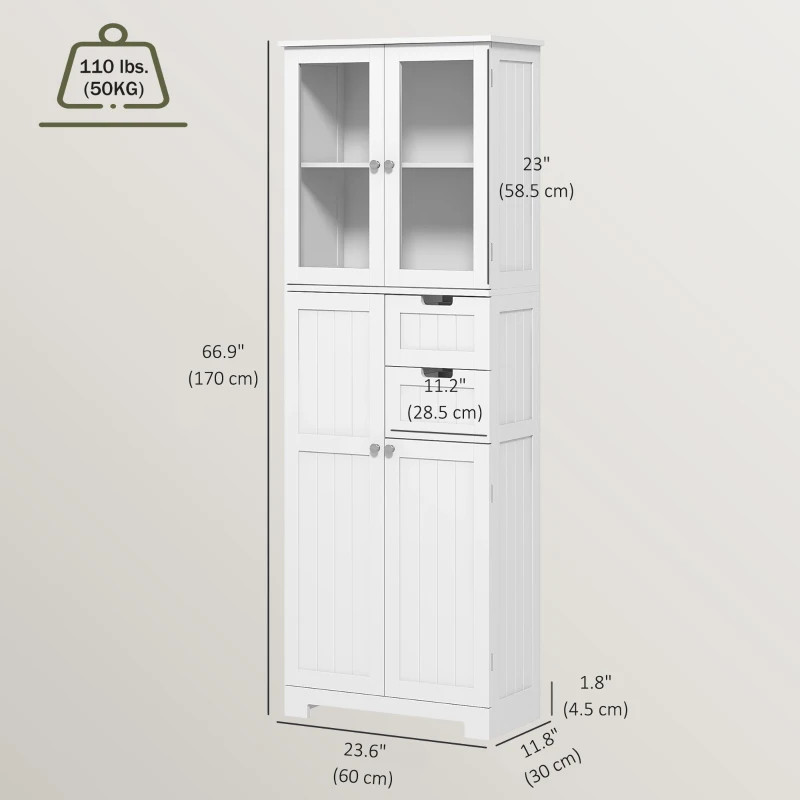 HOMCOM Floor Bathroom Storage Cabinet, Tall Bathroom Cabinet with Adjustable Shelves, for Kitchen, Living Room, White