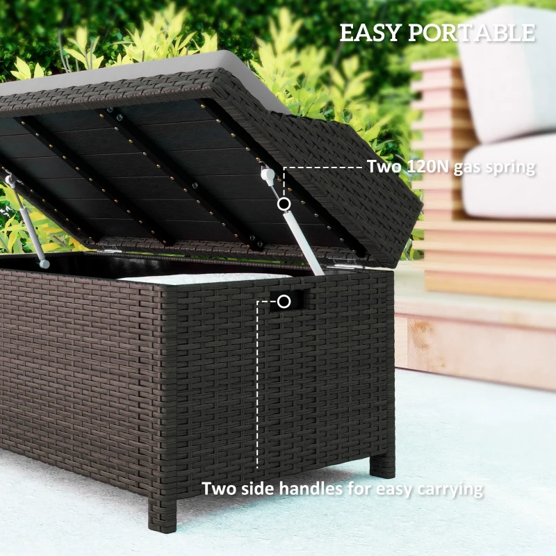 Outsunny Outdoor Wicker Storage Bench with Storage & Cushion, Gray
