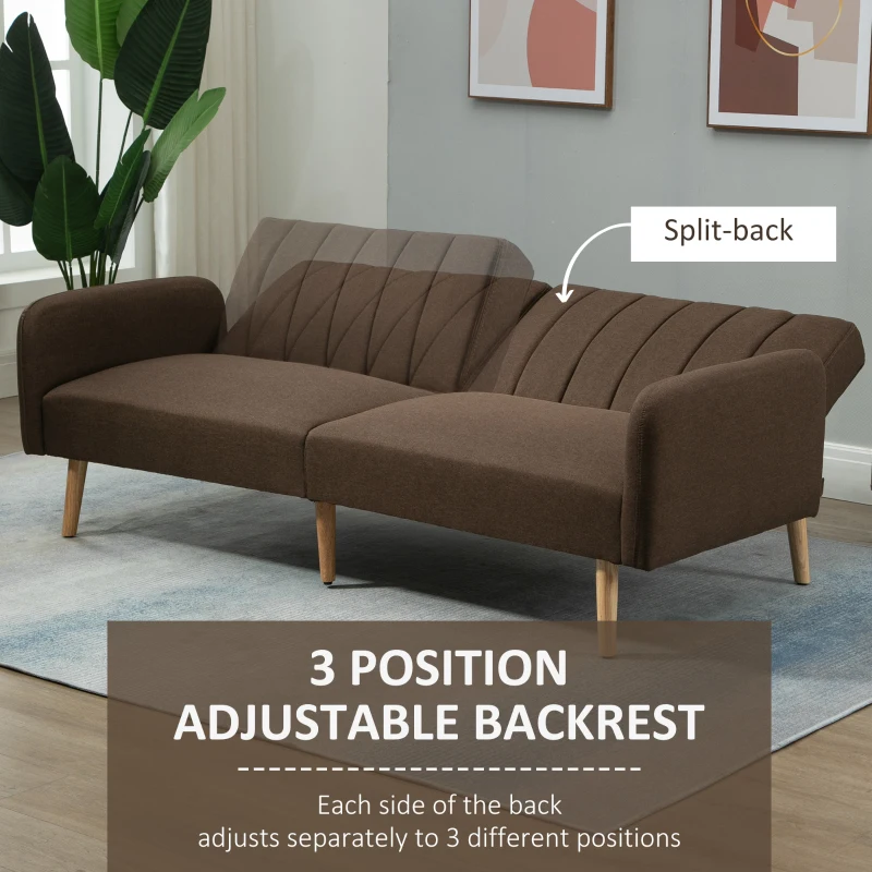 HOMCOM Two Seater Sofa Bed, Convertible Futon Couch Bed, Linen Upholstered Loveseat with Adjustable Backrest for Small Spaces, Living Room, Apartment, and Dorm, Brown