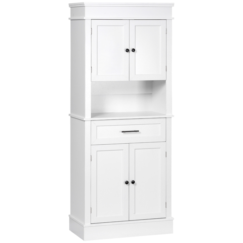 HOMCOM Modern Freestanding Kitchen Pantry Cabinet with Doors Open Shelves Adjustable Shelving Microwave Space, White