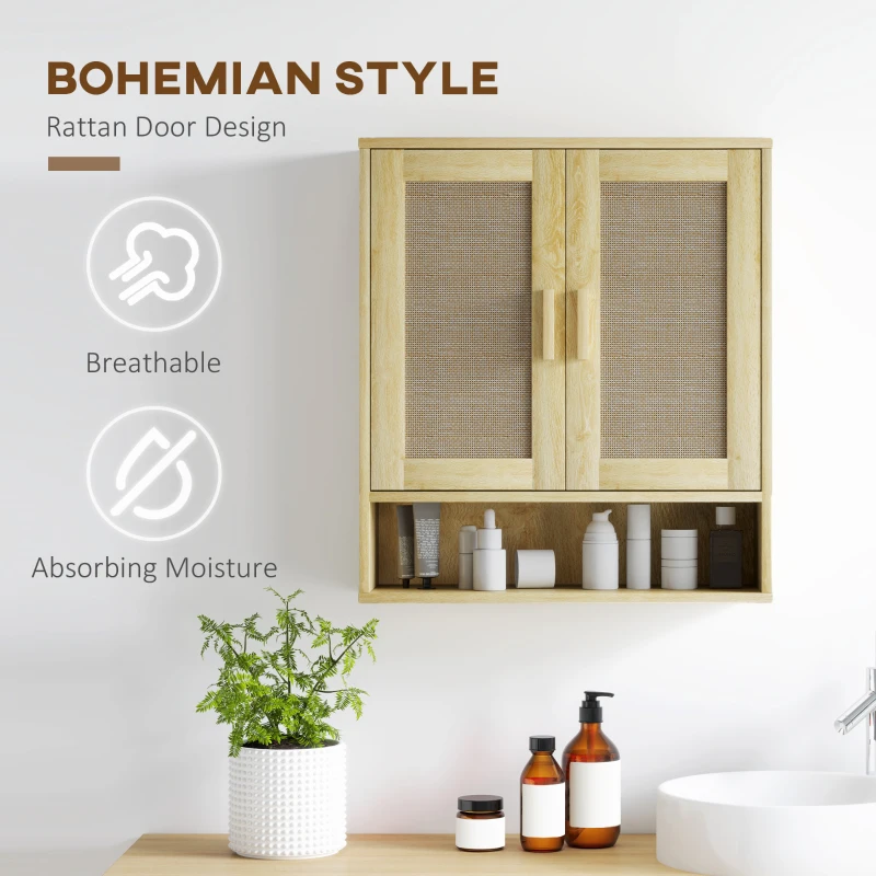HOMCOM Over the Toilet Bathroom Cabinet, Bathroom Wall Cabinet with 2 Doors and Adjustable Shelf, Distressed Oak
