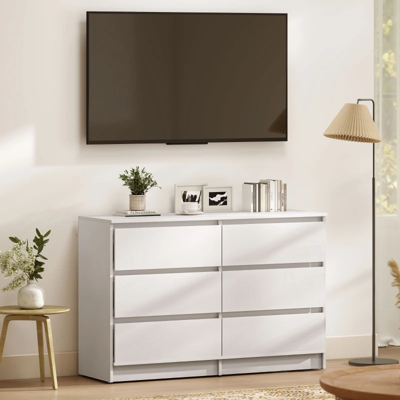 HOMCOM Wide Chest of Drawers, 6 Drawer Dresser for Bedroom, Living Room, Hallway, Modern Clothes Storage Organizer, White