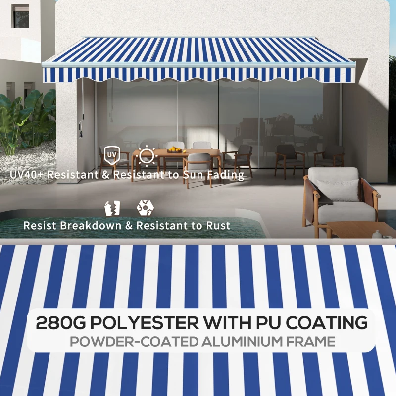 Outsunny 16.5' x 10' Electric Awning, Retractable Awning with LED Lights and Remote Controller for Door and Window, Blue/White