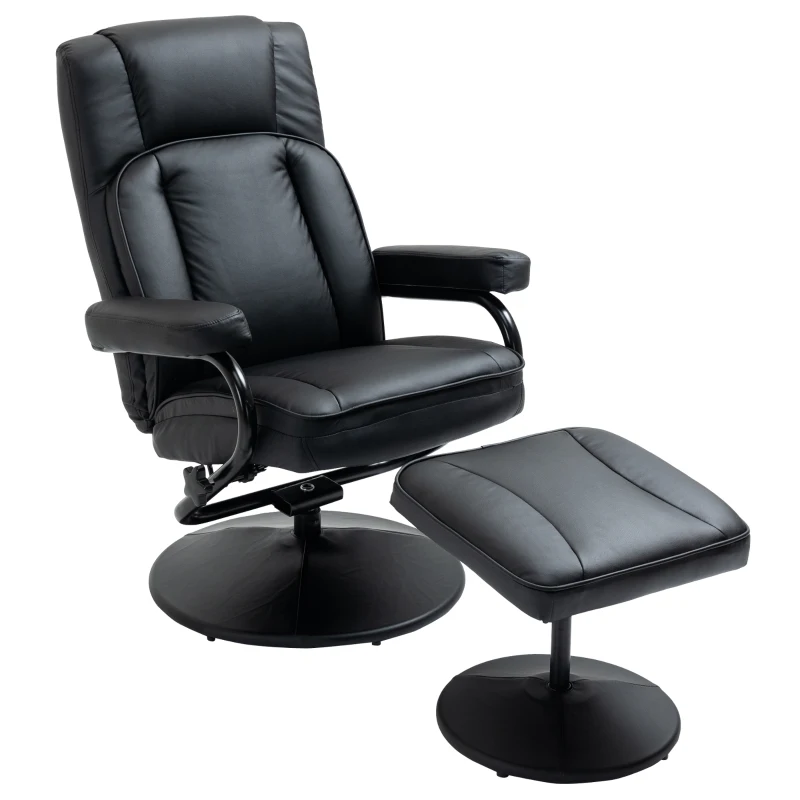 HOMCOM Swivel Recliner, Manual PU Leather Armchair with Ottoman Footrest for Living Room, Office, Bedroom, Black