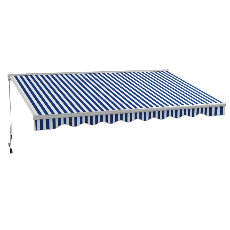 Outsunny 16.5' x 10' Electric Awning, Retractable Awning with LED Lights and Remote Controller for Door and Window, Blue/White