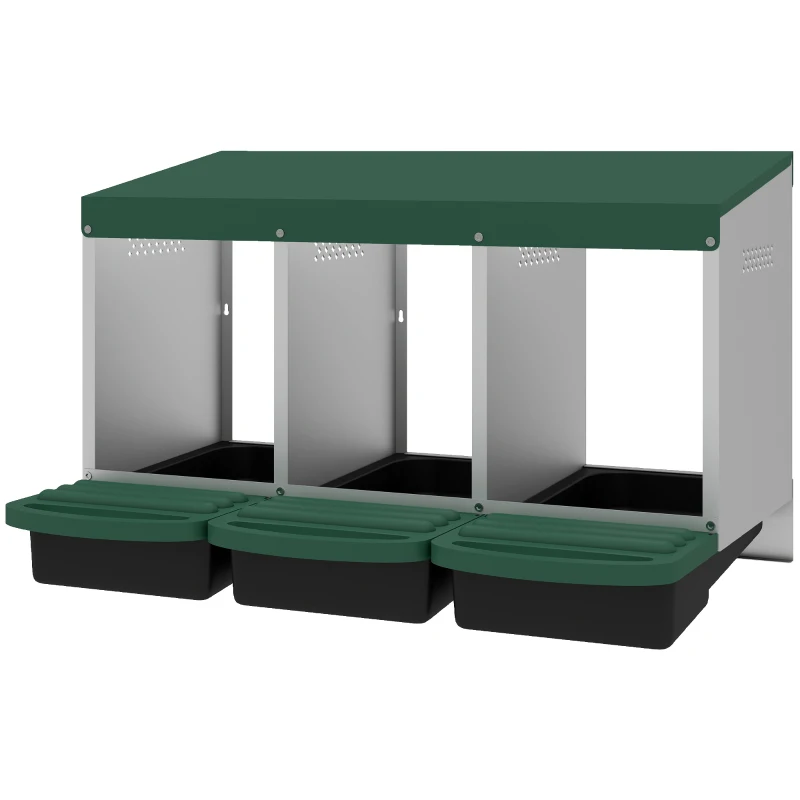 PawHut Chicken Nesting Boxes, 3 Compartment Metal Nesting Boxes for Chicken Coop, Egg Laying Boxes with Lid Cover