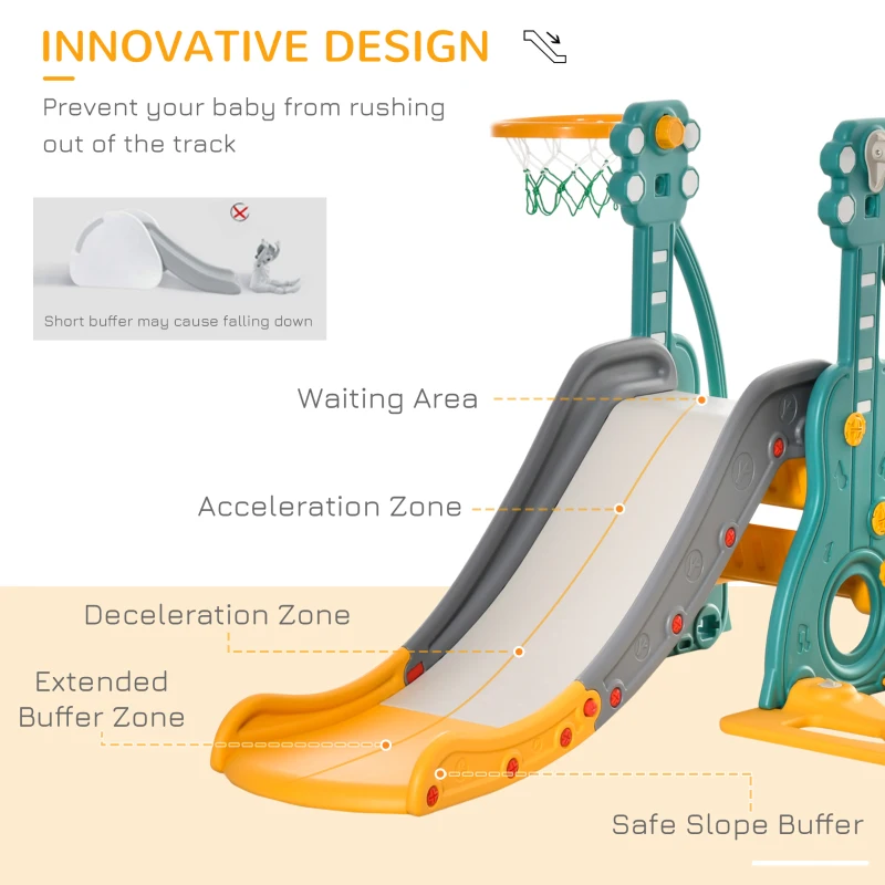 Qaba 4 in 1 Toddler Swing and Slide Set, Kids Slide for Aged 1.5-3 with Climber, Ultra-Safety, Basketball Hoop