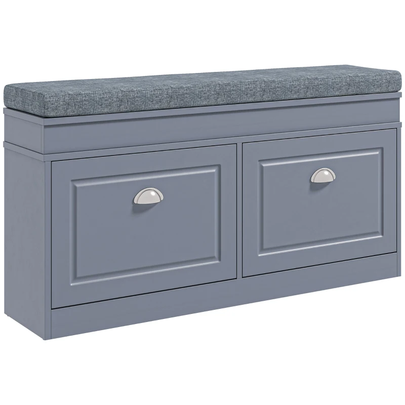 HOMCOM Modern Shoe Storage Bench, Entry Way Bench with Cushion, 2 Drawers, Storage Ottoman Bench, Holds 8 Pairs, Gray