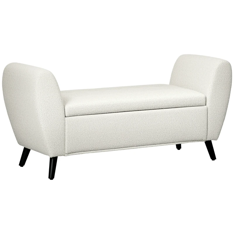 HOMCOM Upholstered Storage Bench with Arms, Modern Ottoman Bench for Bedroom, Entryway, and Living Room, Cream White