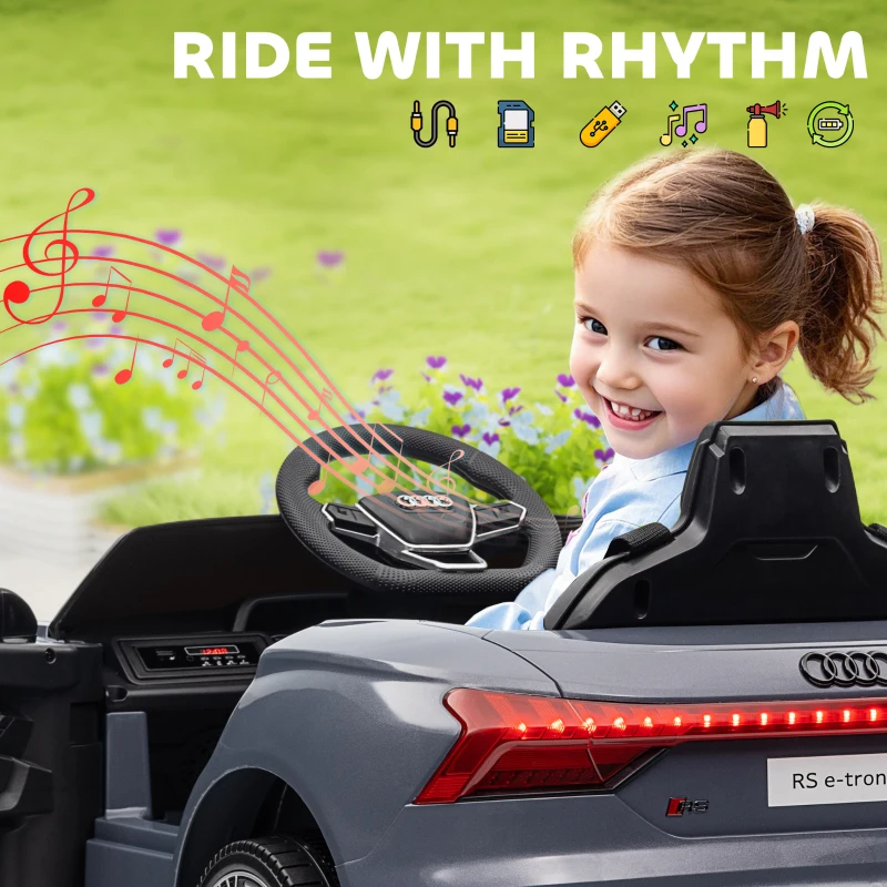 Aosom 12V Licensed Audi RS E-tron GT Kids Ride on Car with Remote Control, Suspension, Horn, Music, Lights, Gray