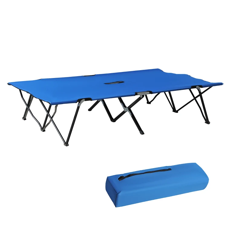 Outsunny 2 Person Folding Camping Cot for Adults, 50" Extra Wide Outdoor Portable Sleeping Cot with Carry Bag, Elevated Camping Bed, Beach Hiking, Blue