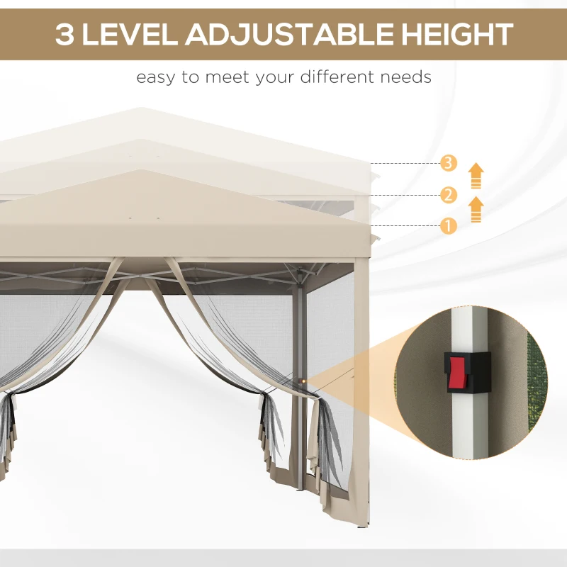 Outsunny 10' x 10' Pop Up Canopy Tent with Mesh Sidewalls, Height Adjustable, Transport Carrying Bag for Backyard Garden Patio