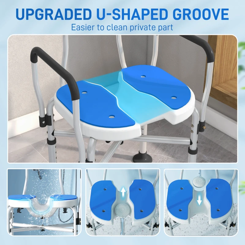 HOMCOM Upgraded Shower Chair Non-slip Bath Chair with U-shaped Shower Seat and Crossing Bars, Dark Blue