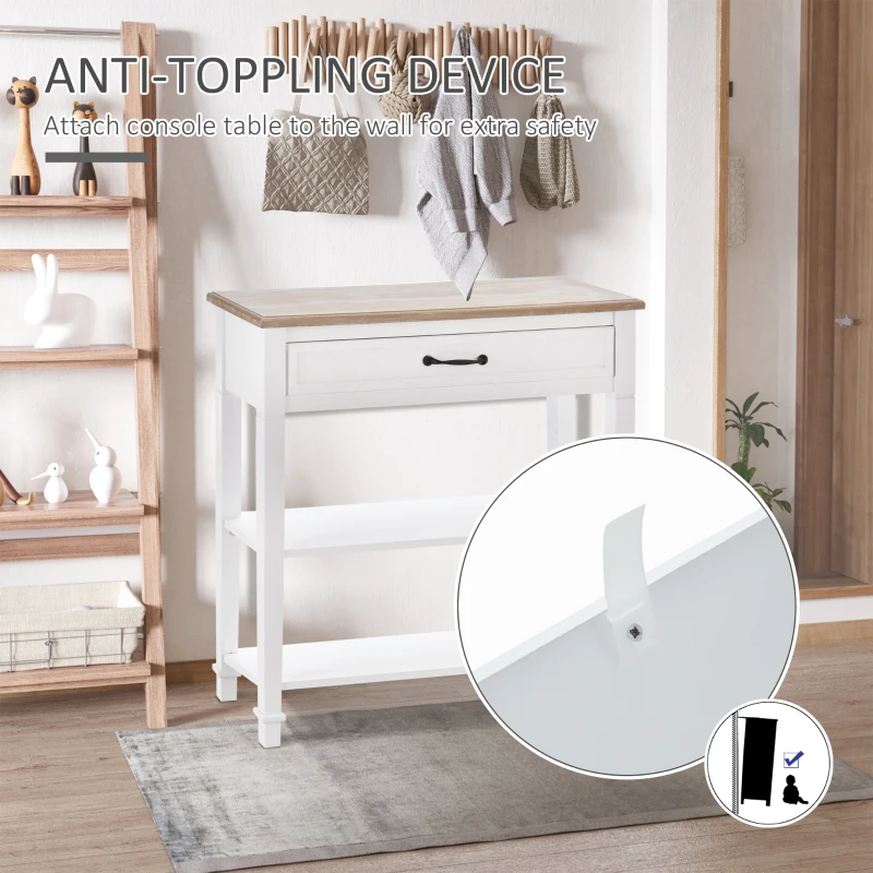 HOMCOM Modern Style Sofa Console Entry Hallway Table with Drawer and Shelves, Sturdy Build, and Large Storage, White