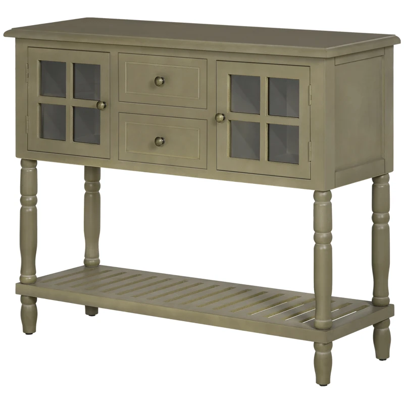 HOMCOM Vintage Console Table with 2 Drawers and Cabinets, Retro Sofa Table for Entryway, Living Room and Hallway, Light Grey