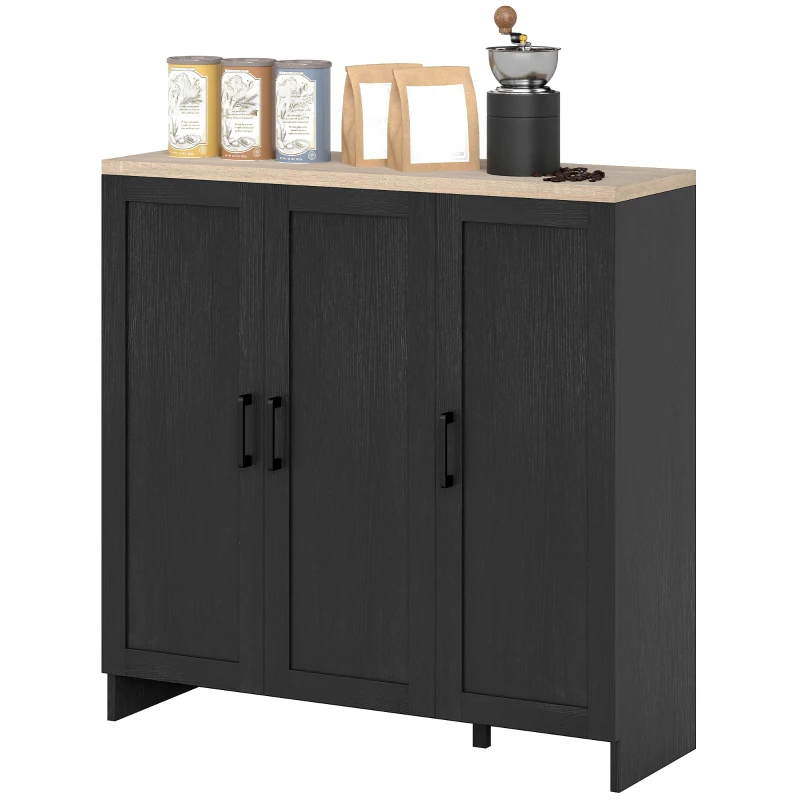 HOMCOM Modern Sideboard Buffet Cabinet, Modern Kitchen Storage Cabinet with 3 Doors Adjustable Shelves, for Dining Room, Black