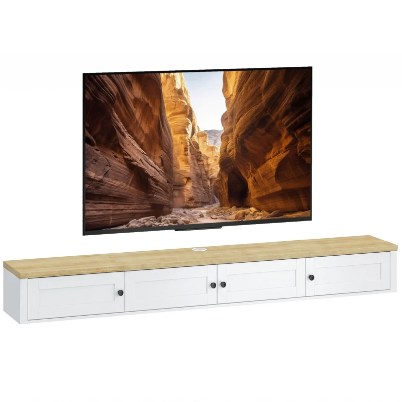 HOMCOM Floating TV Stand for TVs up to 72 Inch, Modern Wall Mounted Media Console with Power Outlets, White