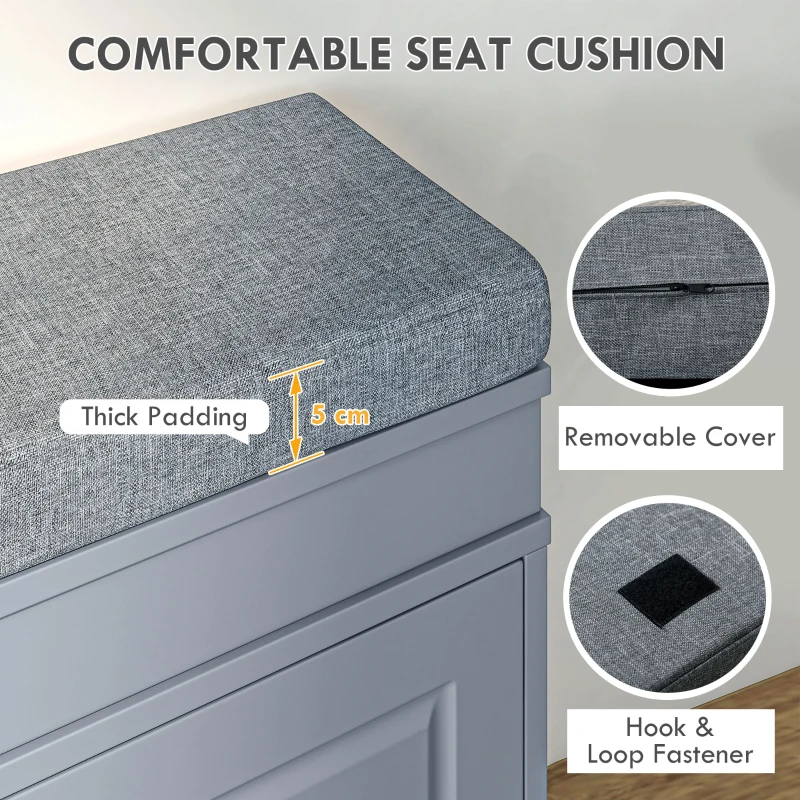 HOMCOM Modern Shoe Storage Bench, Entry Way Bench with Cushion, 2 Drawers, Storage Ottoman Bench, Holds 8 Pairs, Gray