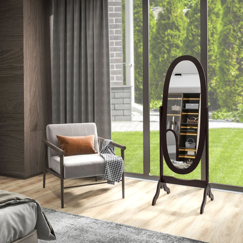 HOMCOM Floor Standing Mirror Full Length Mirror with Adjustable Angle Oval Frame for Dressing Room Bedroom Living Room Coffee