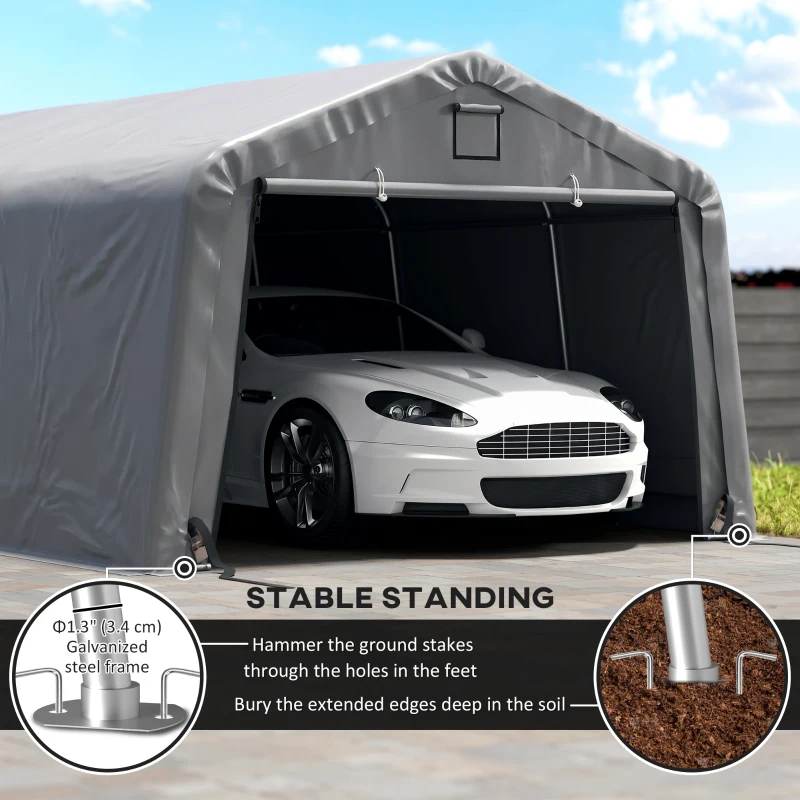 Outsunny Carport 12' x 20' Portable Garage, Heavy Duty Car Port Canopy with Ventilation Windows and Large Roll-up Door, Gray