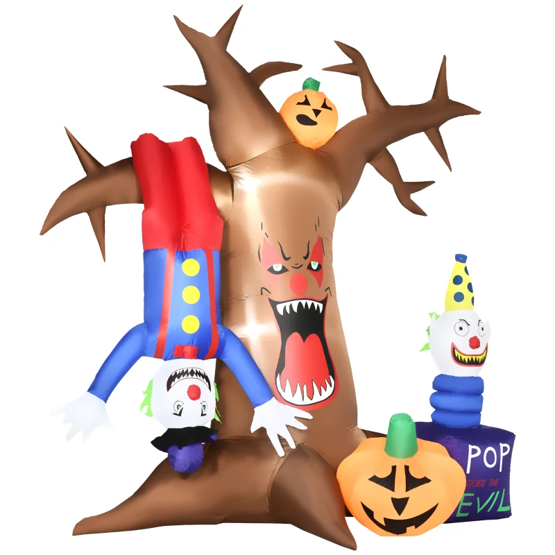 Outsunny 7' Inflatable Halloween Ghost Tree with Upside-down Clown Pumpkins, Blow-Up LED Display Indoor Outdoor for Garden, Lawn, Party, Holiday