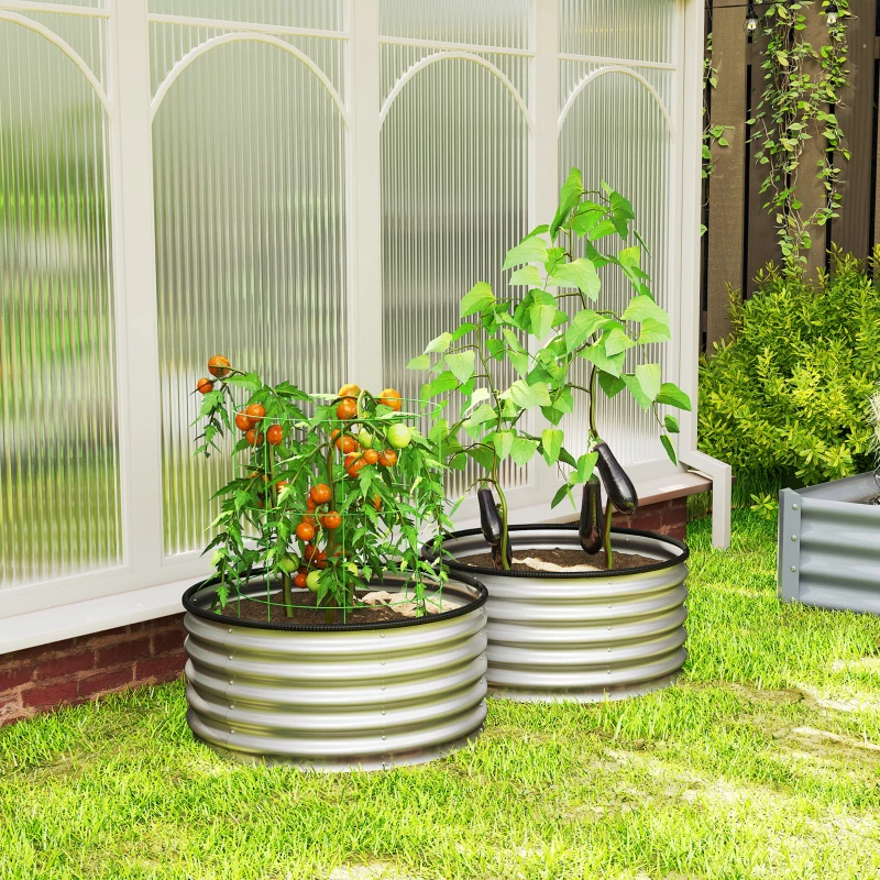 Outsunny Set of 2 Raised Garden Bed, Metal Planter Box with Safety Edging, Easy-to-assemble Stock Tank 3'x3'x1.4' Silver